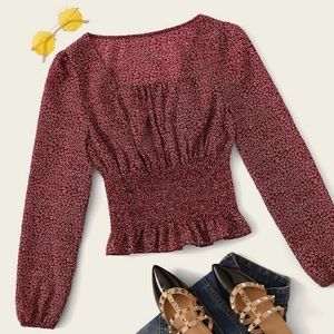 Shirred Waist Ditsy Print Blouse